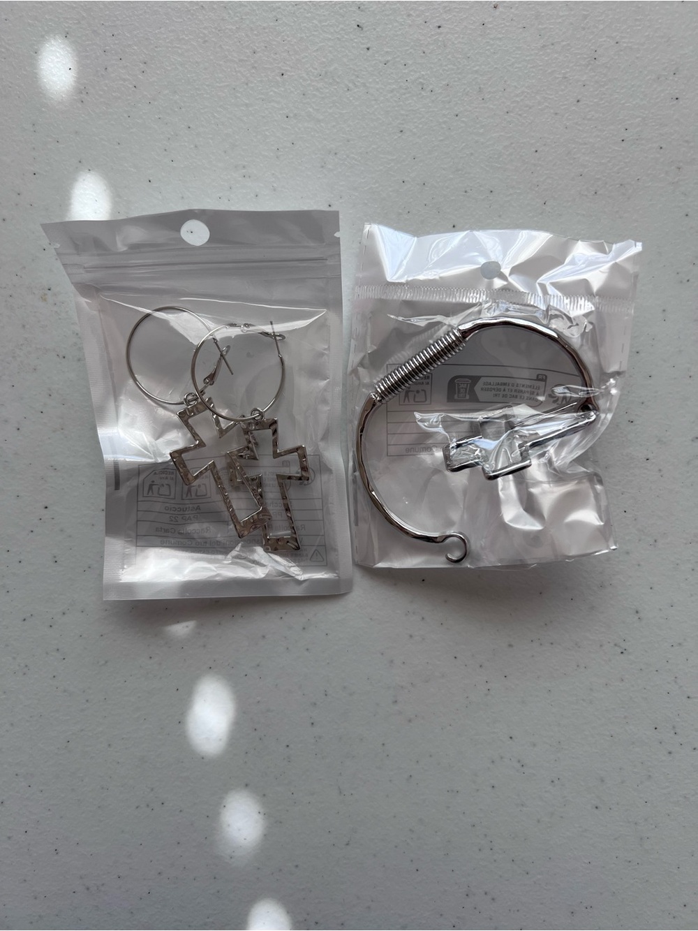 Silver Cross Hoop Earrings and Bracelet Set - Women Accessories